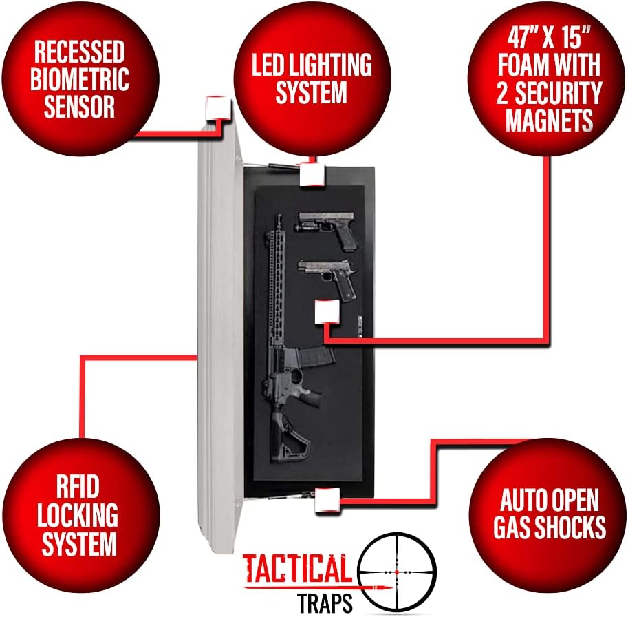 Tactical Traps Mirror MAX Gun Storage with Trap Door | Long-Barrel Gun, Rifle, Shotgun Storage with RFID Lock | Secure & Safe Hidden Gun Compartment | 47 ½” x 19 ½” White : Sports & Outdoors