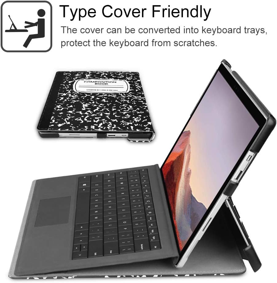 Fintie Case for 12.3 Inch Microsoft Surface Pro 7 Plus, Surface Pro 7/6/5 Tablet, Hard Shell Slim Portfolio Cover Work with Type Cover Keyboard, Composition Book