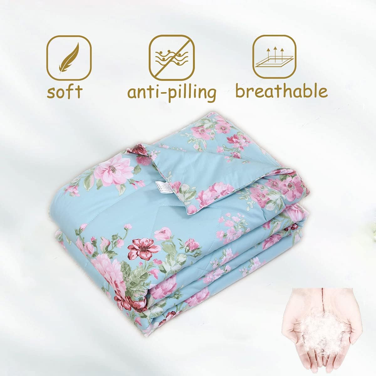 FADFAY Blue Comforter Set Queen 3Pcs Vintage Floral Summer Quilt 100% Cotton Fabric with Soft Microfiber Inner Fill Bedding Lightweight Reversible All Season Down Alternative Duvet Insert 3Pcs, Queen