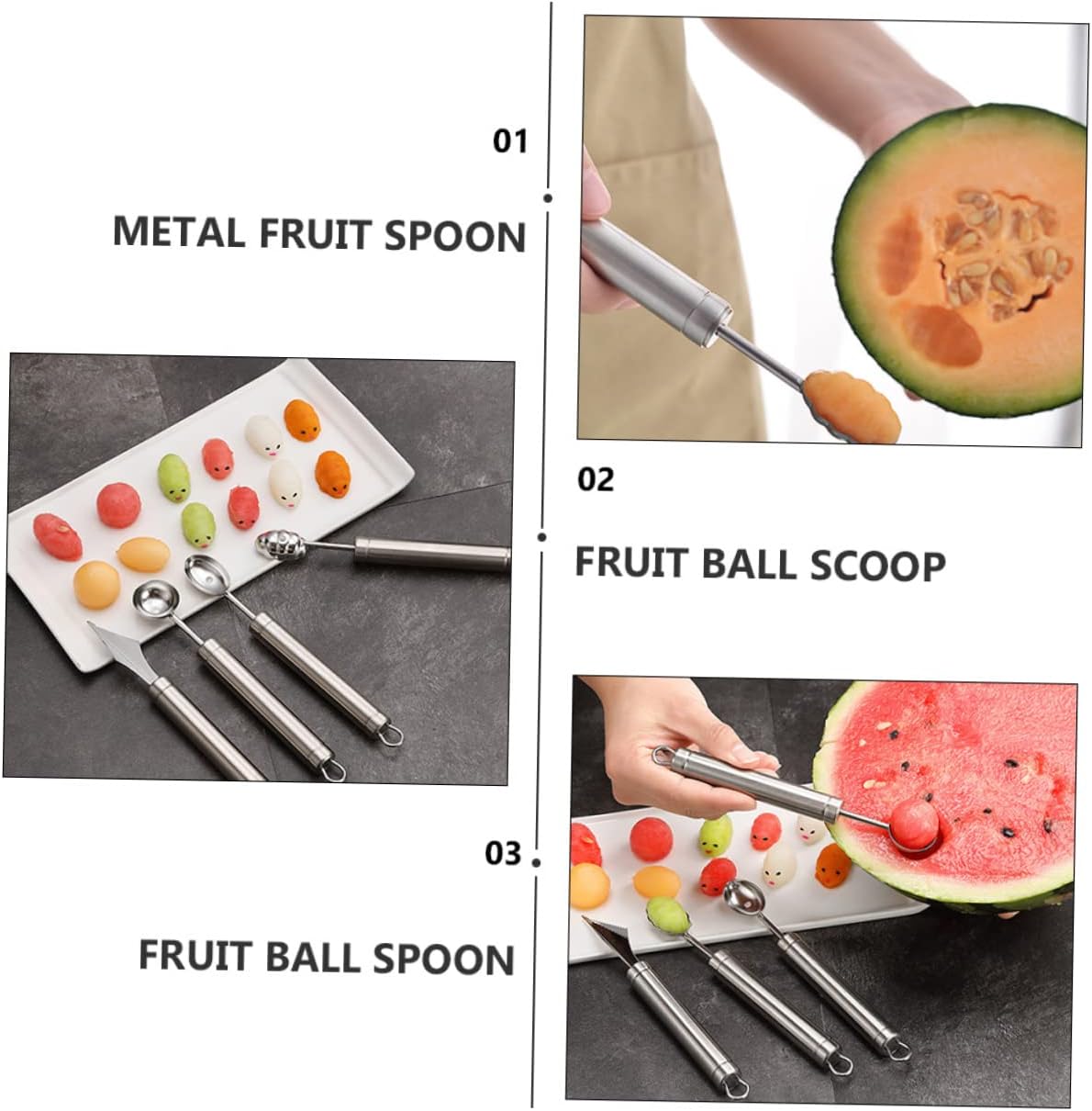 Luxshiny Melon Baller Spoon Set 4pcs Fruit Scooper Stainless Steel for Home Cafe Restaurant Easy to Clean Store