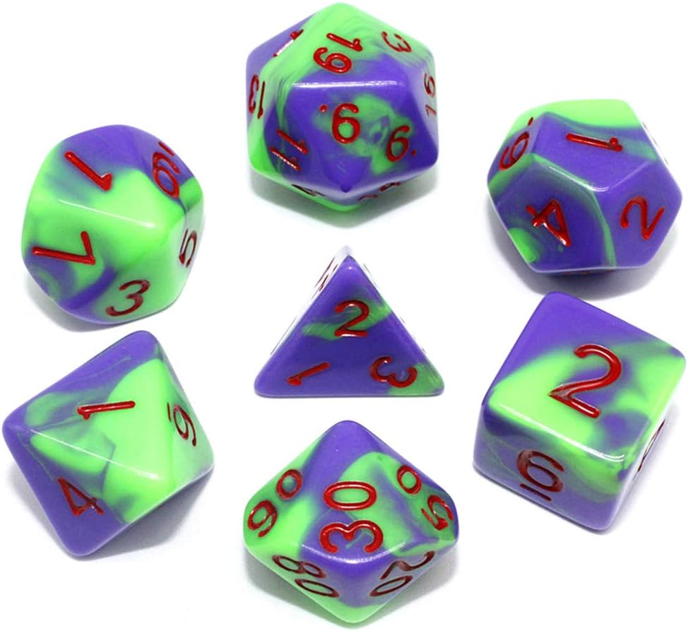 DND Dice Set Purple & Green RPG Polyhedral Dice Fit Dungeons and Dragons(D&D) Pathfinder MTG Tabletop Role Playing Game 7-Die Dice Set