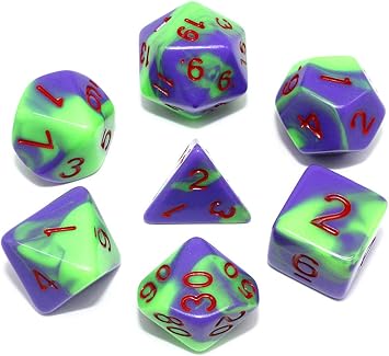 DND Dice Set Purple & Green RPG Polyhedral Dice Fit Dungeons and DragonsD&D Pathfinder MTG Tabletop Role Playing Game 7-Die Dice Set