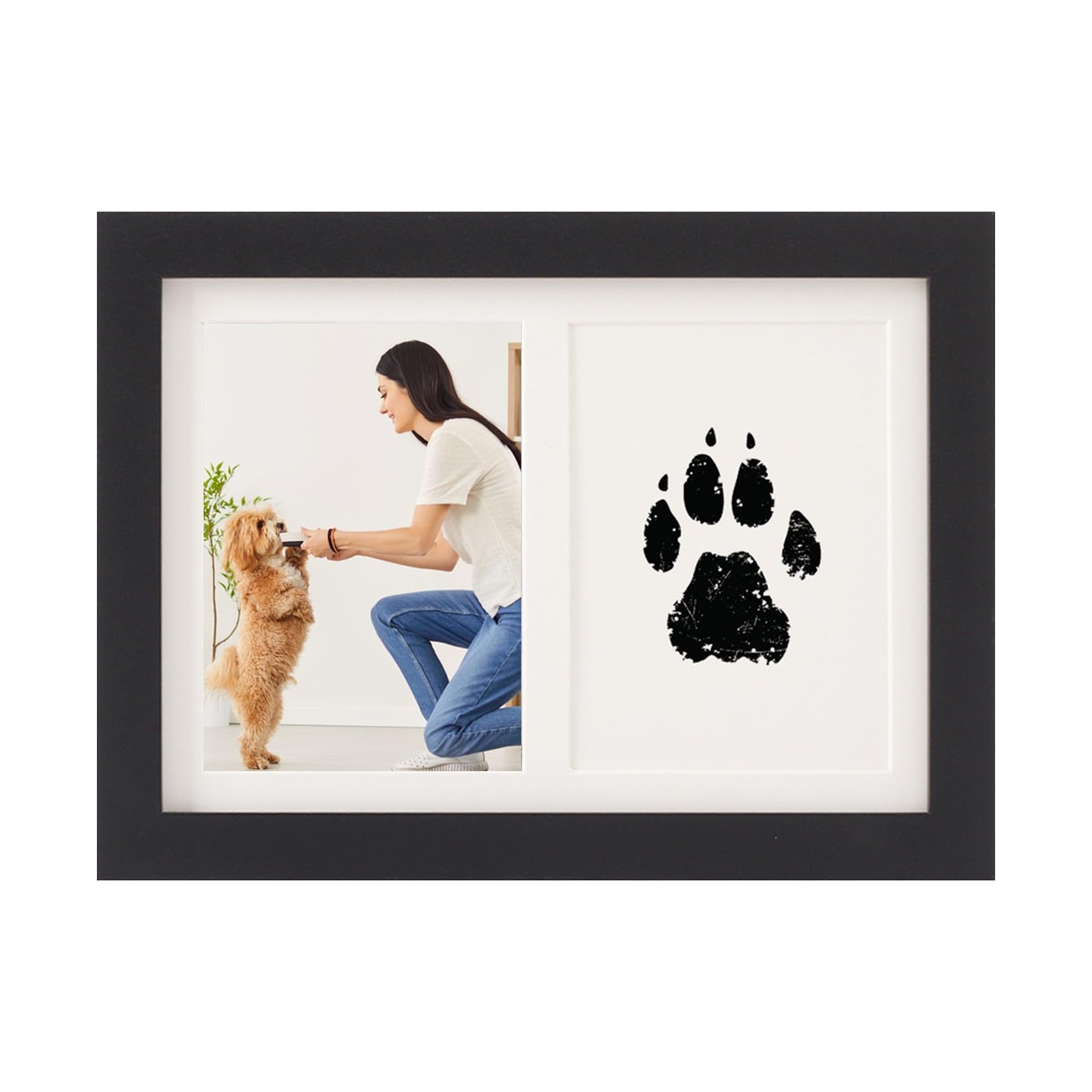 Kuabiz Pet Paw Print Kit Memorial Photo Frame, Pawprint Making and Photo Display for 7.8" x 5.8" Cats and Dogs Photo, DIY Paw Print for Pet Memorial Gifts for Home Decor (A)