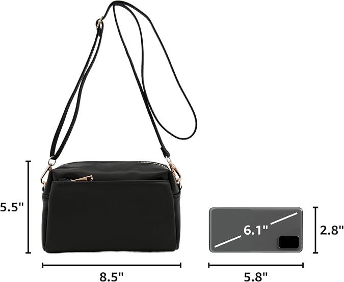 FashionPuzzle Triple Zip Small Crossbody Bag