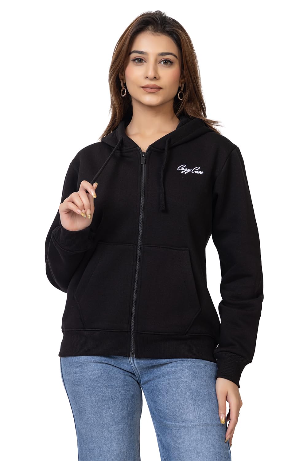 cozy & cove Women's Cotton Fleece Stylish Hoodies | Full Sleeve Solid Zipper Hooded | Side Pockets| Casual Lightweight Winter Wear Sweatshirt for Women-picture-41