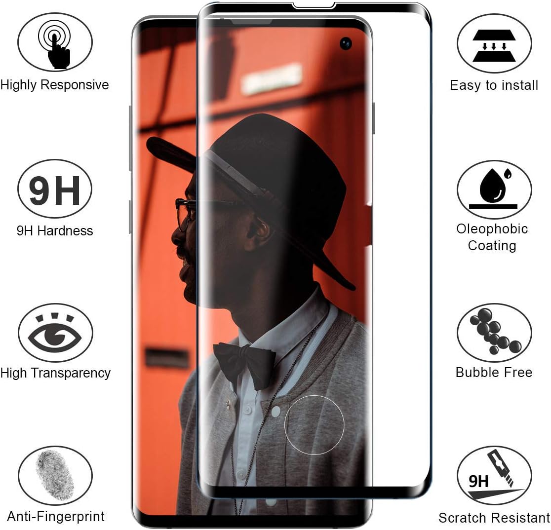 Galaxy S10 Screen Protector, [2-Pack] [Support Fingerprint Sensor] [Camera Lens Protector] [Ultra Clear] [Case Friendly] Premium 3D Tempered Glass for Samsung Galaxy S10