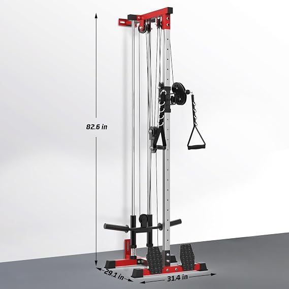 Wall Mount Cable Station for Home Gym, Space Saving LAT Pull Down Machine with 20 Positions Adjustable Pulley System, Cable Cross Over Machine for Fitness Equipment, Black