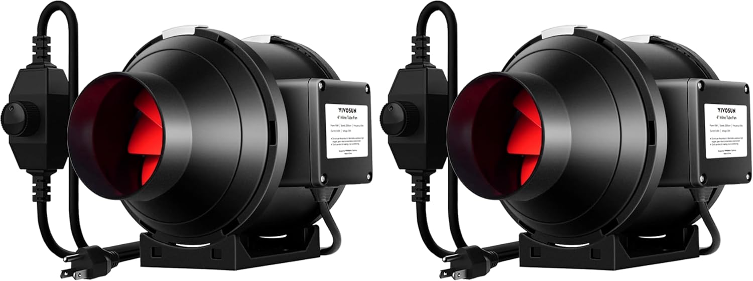 VIVOSUN R4 4 Inch 190 CFM Inline Duct Ventilation Fan with Variable Speed Controller for Grow Tent (Pack of 2)