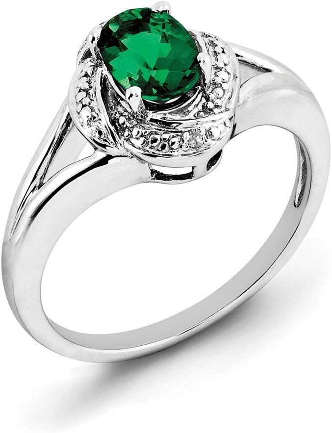 Diamond2Deal 14K White Gold Over Diamond and Oval Emerald Solitaire Engagement Ring Sz 8