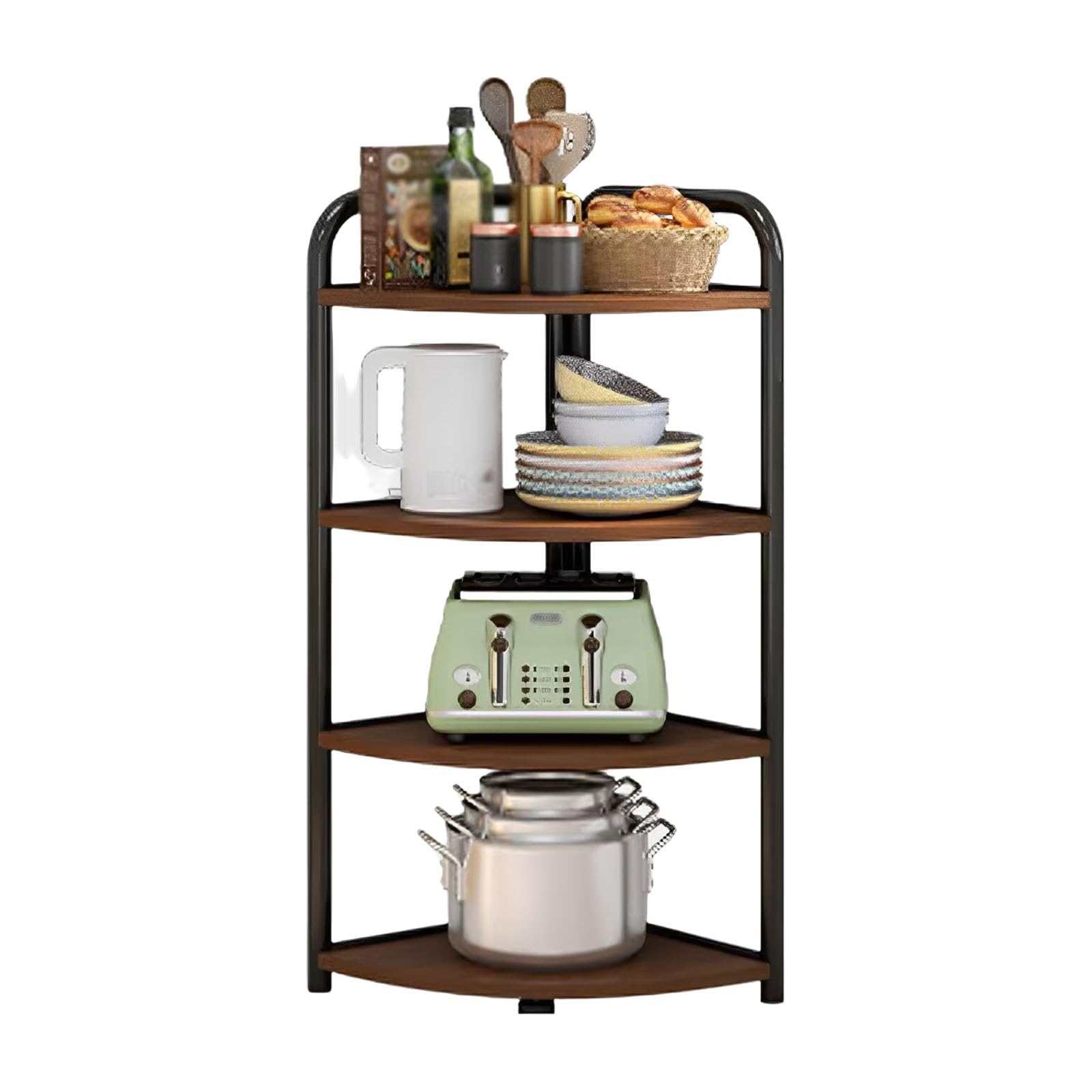 Scaffale Cucina Legno Scuro Scaffale per Cucina Salvaspazio Ripostiglio a più Livelli Angoli Arrotondati per Soggiorno, Camera da Letto(31.4 * 31.4 * 106cm)