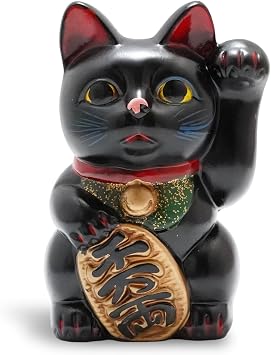 Seto-yaki Maneki Neko Piggy Bank, 6.3 inches, Hand-Painted Japanese Lucky Cat Figurine, Ceramic Money Bank for Home Decor, Fortune and Prosperity Talisman Black