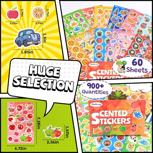 HORIECHALY Adesivos de arranhar e cheirar para crianças, 60 folhas com mais de 900 adesivos fedorent