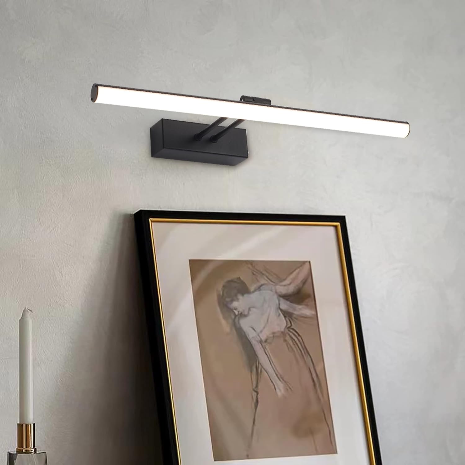 FUNCHDAY Picture Light, Remote Control Art Light with Brightness Dimmable, Timer Preset Picture Lights for Paintings,16" Full Metal Display Light for Wall,Artwork,Portrait,Dartboard (Round Black)