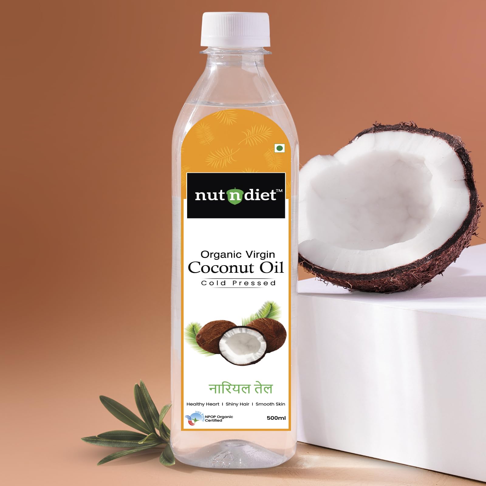 Nutndiet Extra Virgin Coconut Oil, Cold Pressed & Pure Organic | Perfect for Baby Massage, Hair Care, Skin Care, and Cooking | 500ml PET Bottle for Freshness & Convenience