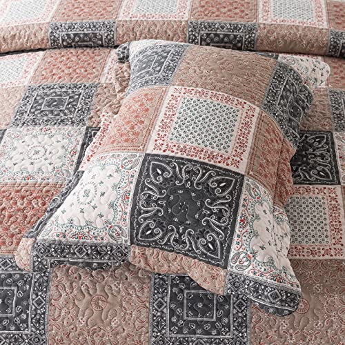 Honeilife King Quilt Bedding Set - 3 Pieces Vintage Quilt Sets Microfiber Bedspreads Floral Coverlets Retro Bed Cover All Season Quilts #TOP4