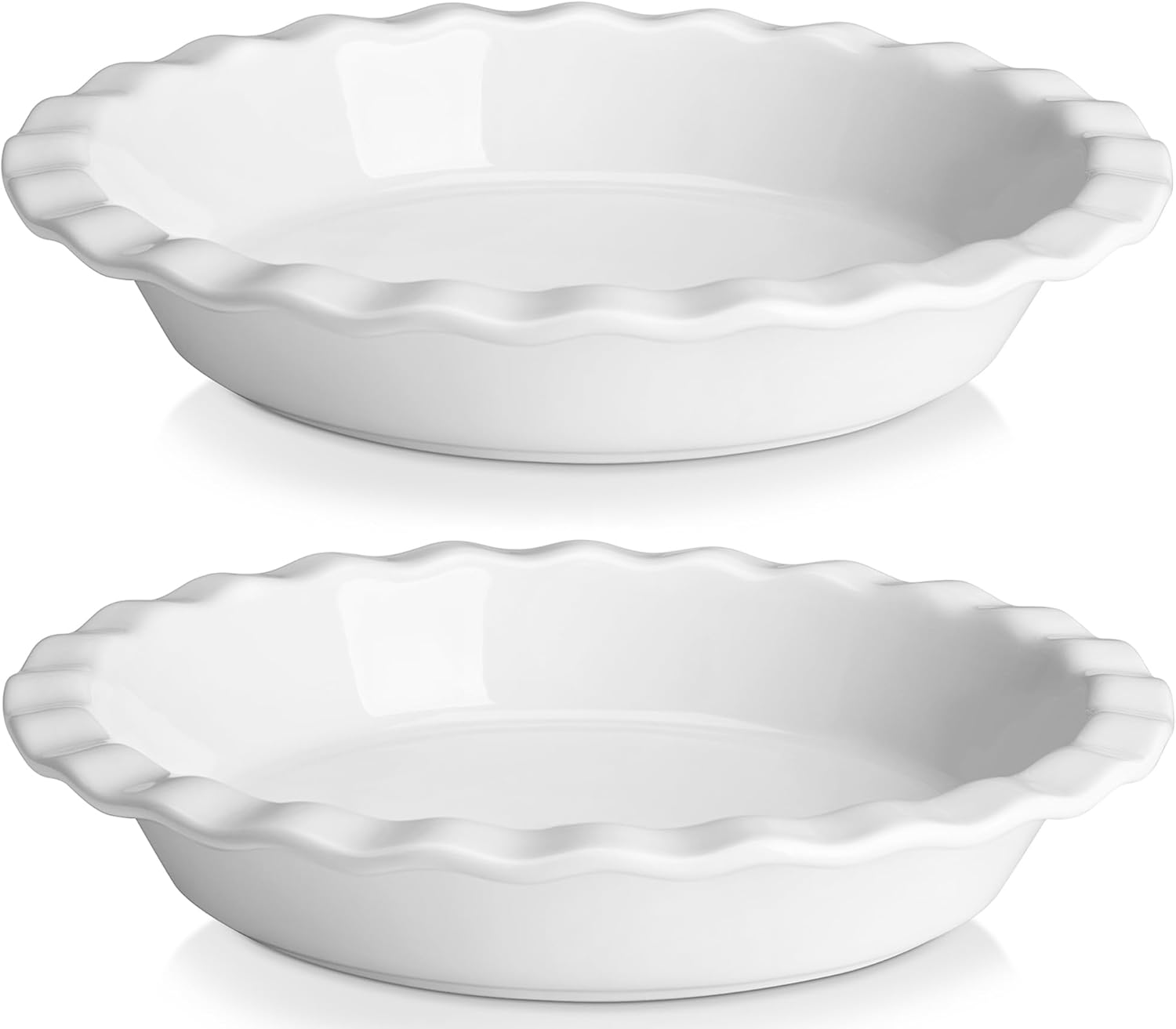 MALACASA Ceramic Pie Pan Set of 2, 9 Inch Round Pie Dishes, Fluted Edges Non-Stick Oven Safe for Apple Pies, Quiche & More