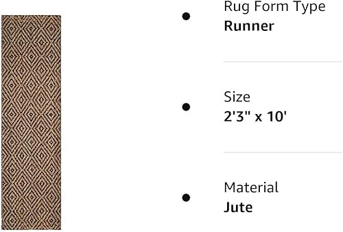 Miniatura 6 de SAFAVIEH Natural Fiber Collection - Alfombra de pasillo de 2 pies 3 pulgadas x 10 pies, natural y negro, yute hecho a mano, ideal para zonas de alto