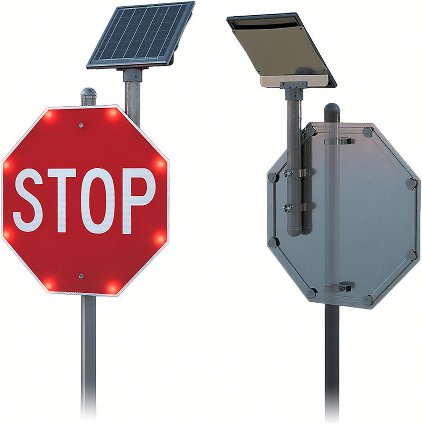 30" Solar Powered LED Stop Sign - Compliant Blinking Traffic Sign, Durable Reflective Aluminum, Easy Install, Waterproof, Day/Night Visibility, Octagon Shape