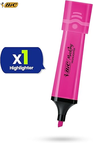 Miniatura 2 de BIC - Marcador de marcado plano, rotulador de plástico con tinta neón rosa fluorescente para notas suaves, reflejos precisos, ideal para escuela y