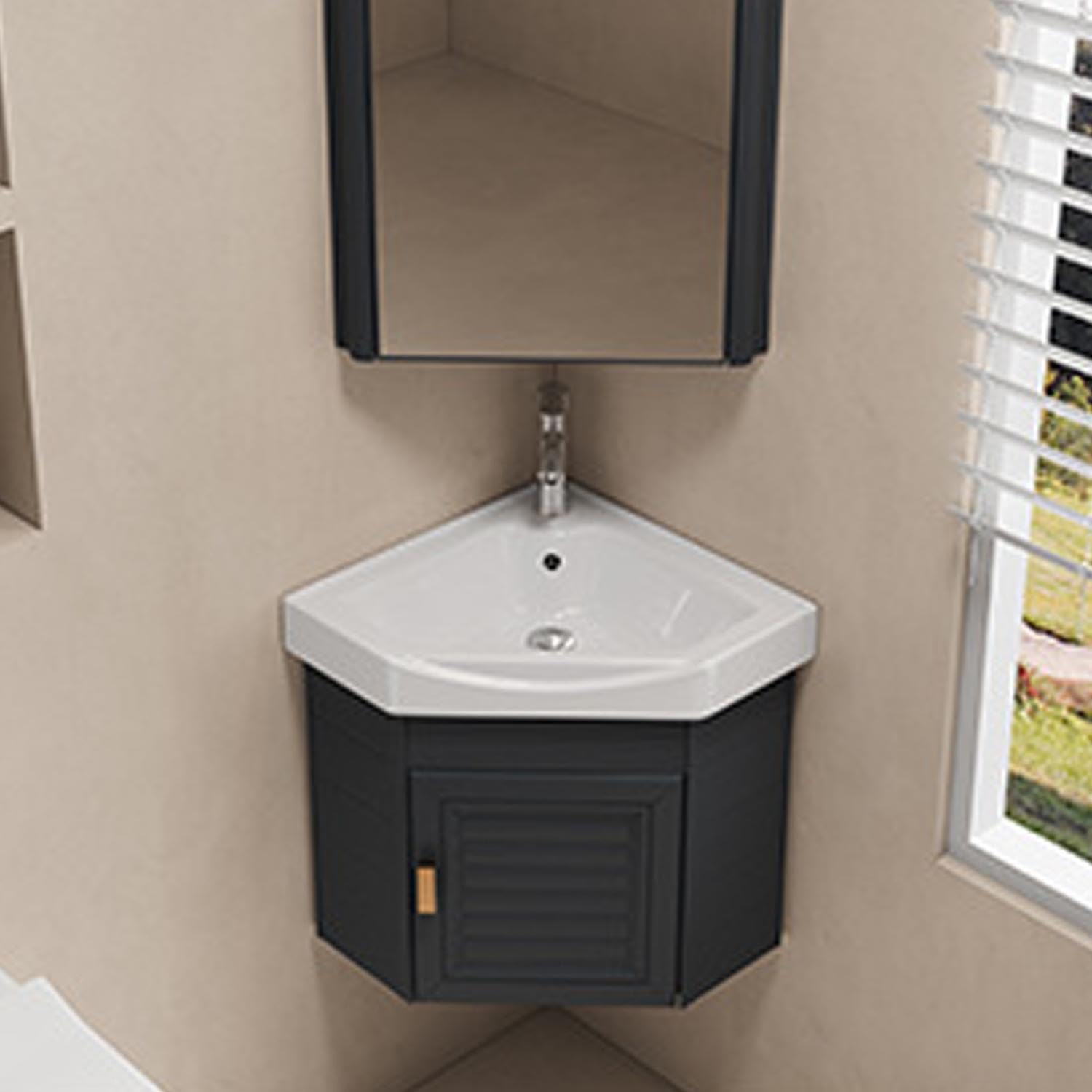 Badezimmerwaschbecken mit Waschtisch, weißer Keramikwaschtisch, Aufbewahrungsschrank mit Waschbecken, 38/43cm Arbeitsplattenwaschtisch, Eckwaschbecken, verwendet für Bad und WC,C-43 * 43CM