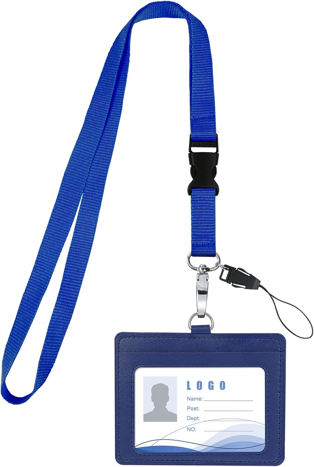 Vicloon Card Holder with Lanyard, 2Sided PU Leather ID Badge Holder with ID Window and Card