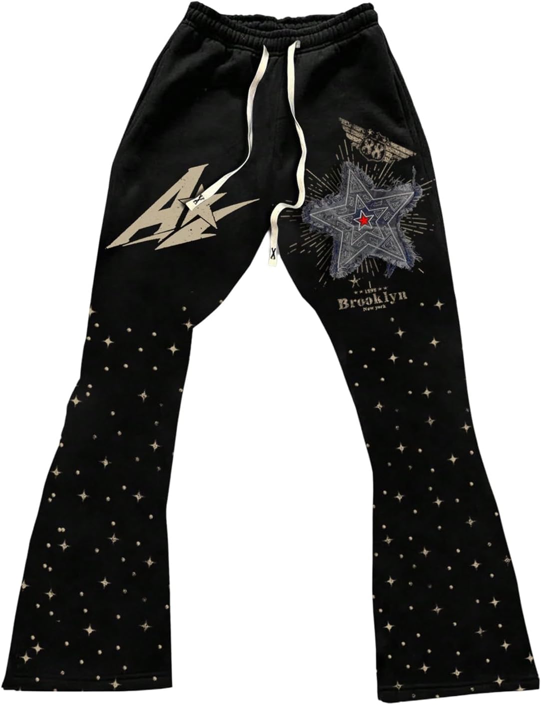 WDIRARA Men's Graphic Flare Fleece Sweatpants Gothic Punk Drawstring Waist Track Pants