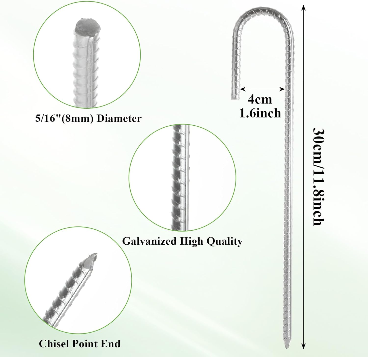 MIVIDE 30 Pack 12inch Galvanized Rebar Stakes J Hook, Heavy Duty J Hook Ground Anchors, Curved Steel Support Garden Stake with Chisel Point end for Fence Stakes, Canopies, Sheds, Swing Sets