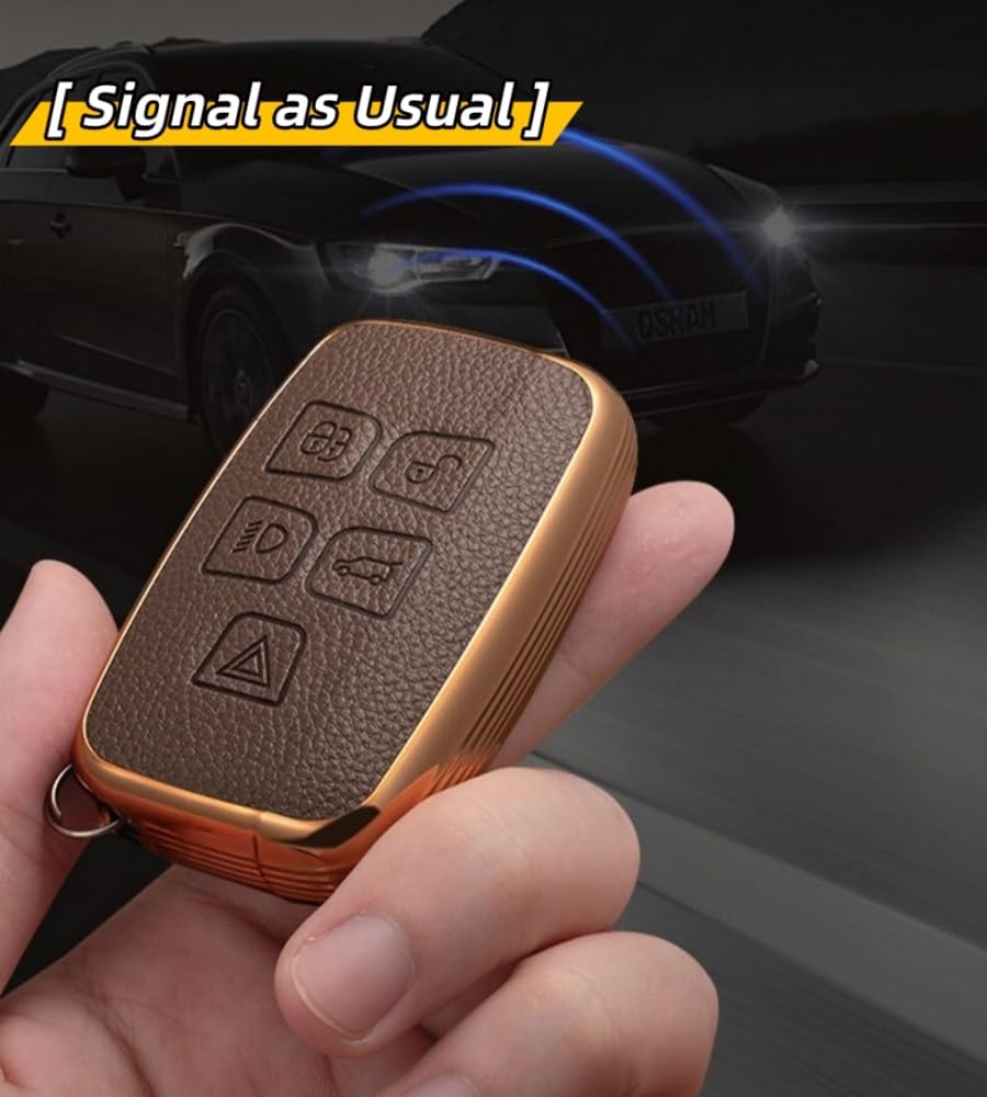 Key Fob Cover for Land Rover with Key Chain, Upper Leather + Soft TPU Key Cover Case Shell for Land Rover LR4 Range Rover Sport Evoque Jaguar XF XJ XJL F-pace (Black) - Image 7