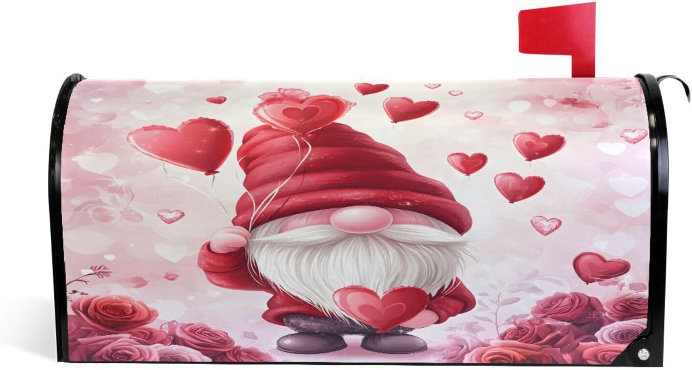 ALAZA Valentine's Day Gnomes Hearts Flowers Magnetic Mailbox Cover MailWraps Garden Yard Home Decor for Outside Oversized-25.5" x20.8"