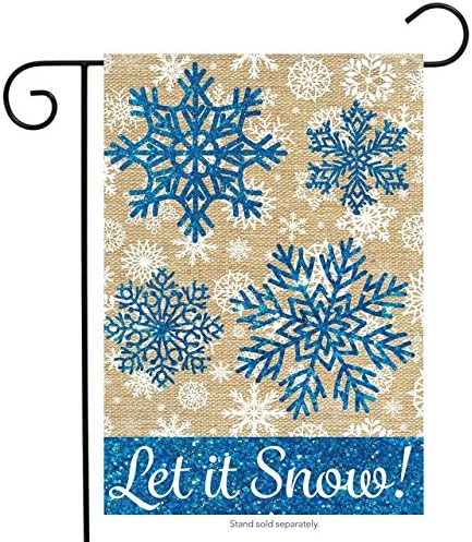 Let It Snow Burlap Winter Garden Flag Snowflakes 12.5" x 18" Briarwood Lane