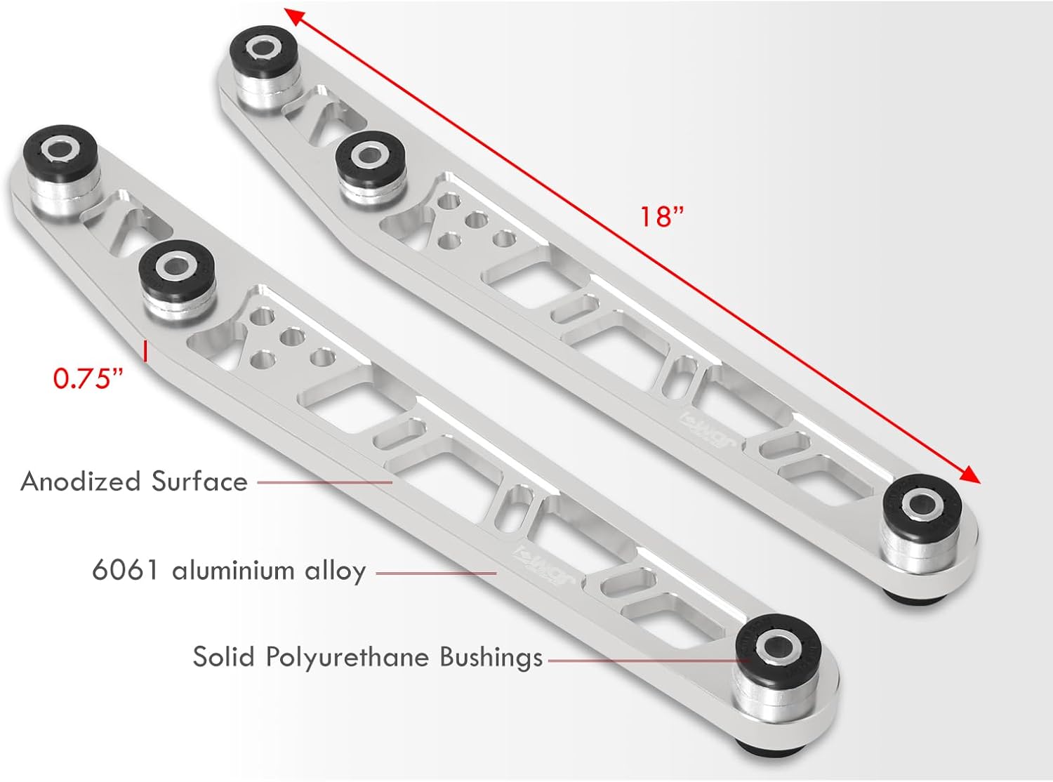 AJP Distributors Polished JDM Aluminum LCA Rear Lower Control Arms Suspension + Polyurethane Bushings Set Compatible/Replacement For Civic EM EK EJ EM1 EK9 1996 1997 1998 1999 2000 96 97 98 99 00