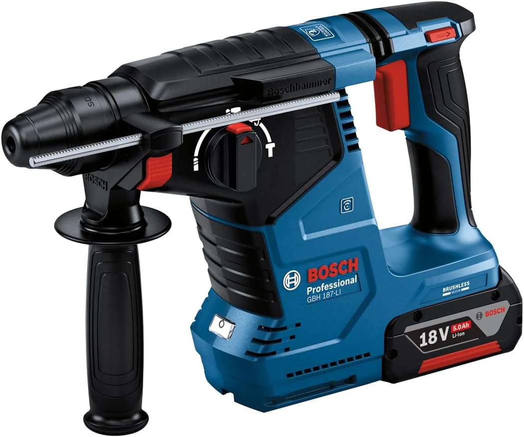 Bosch Professional GBH 187-LI Akülü Kırıcı Delici (18 Volt, 1x5,0 Ah Akü, Şarj Cihazı, 2,4 J, Betonda Delme Çapı: 24 mm, Plastik Çanta)
