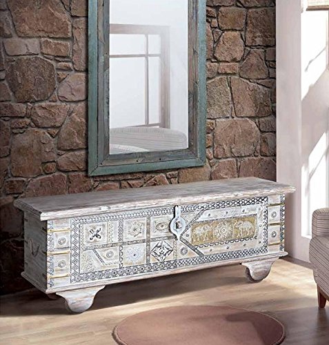 INDODECOR Baúl Fabricado en Madera de Mango,Ruedas de Madera y Apliques de Bronce.Medidas 46x116x40