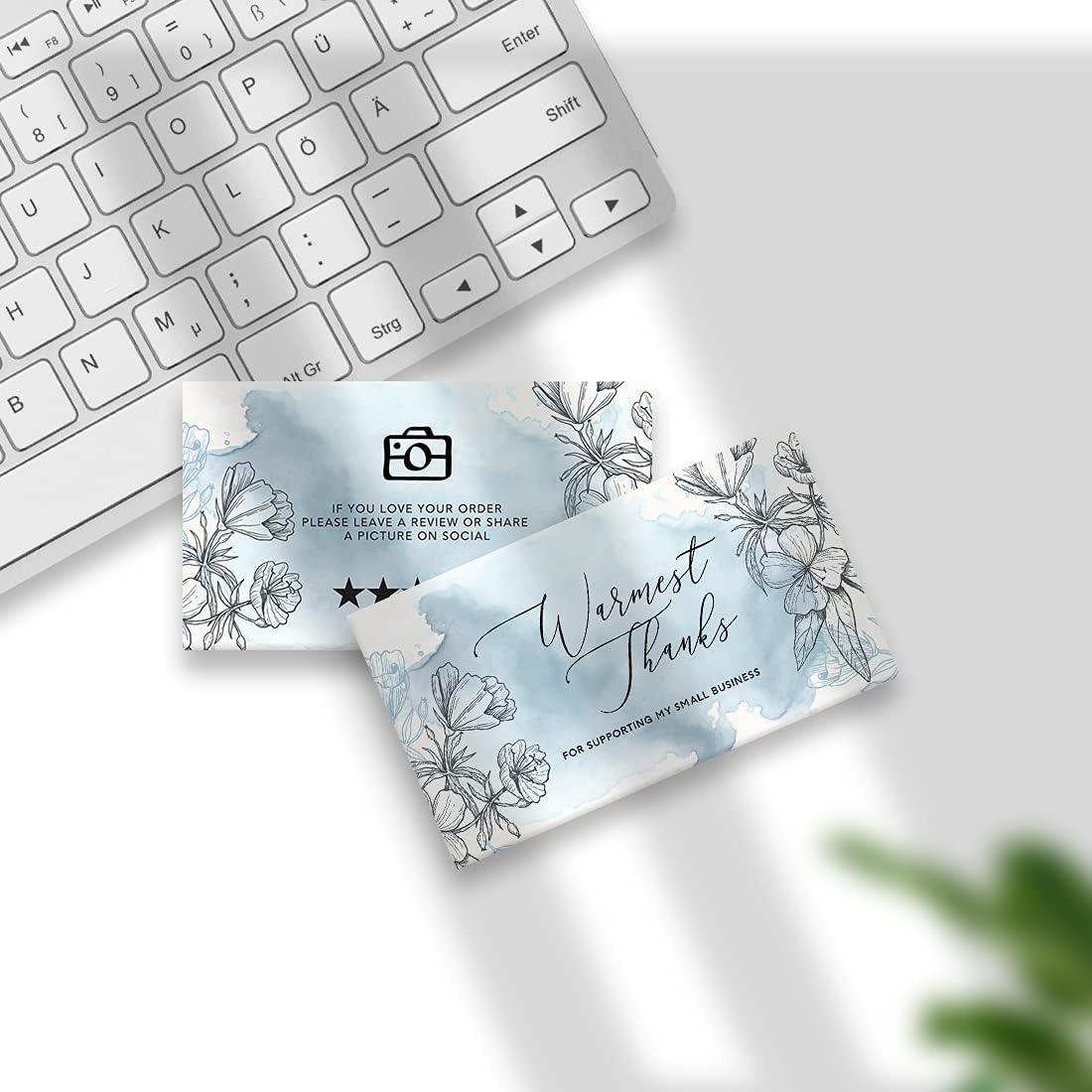 Andaz Press Thank You For Supporting My Small Business Cards, Dusty Blue Watercolor Wash, 100-Pack, 2 x 3.5- Inch Business Card Size for Small Business Owners, Customer Thank You Package Inserts