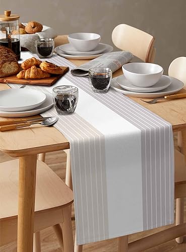 Miniatura 5 de Camino de mesa geométrico para tocador, 18 x 72 pulgadas, lino de arpillera, antideslizante, resistente al calor, mantel individual para decoración