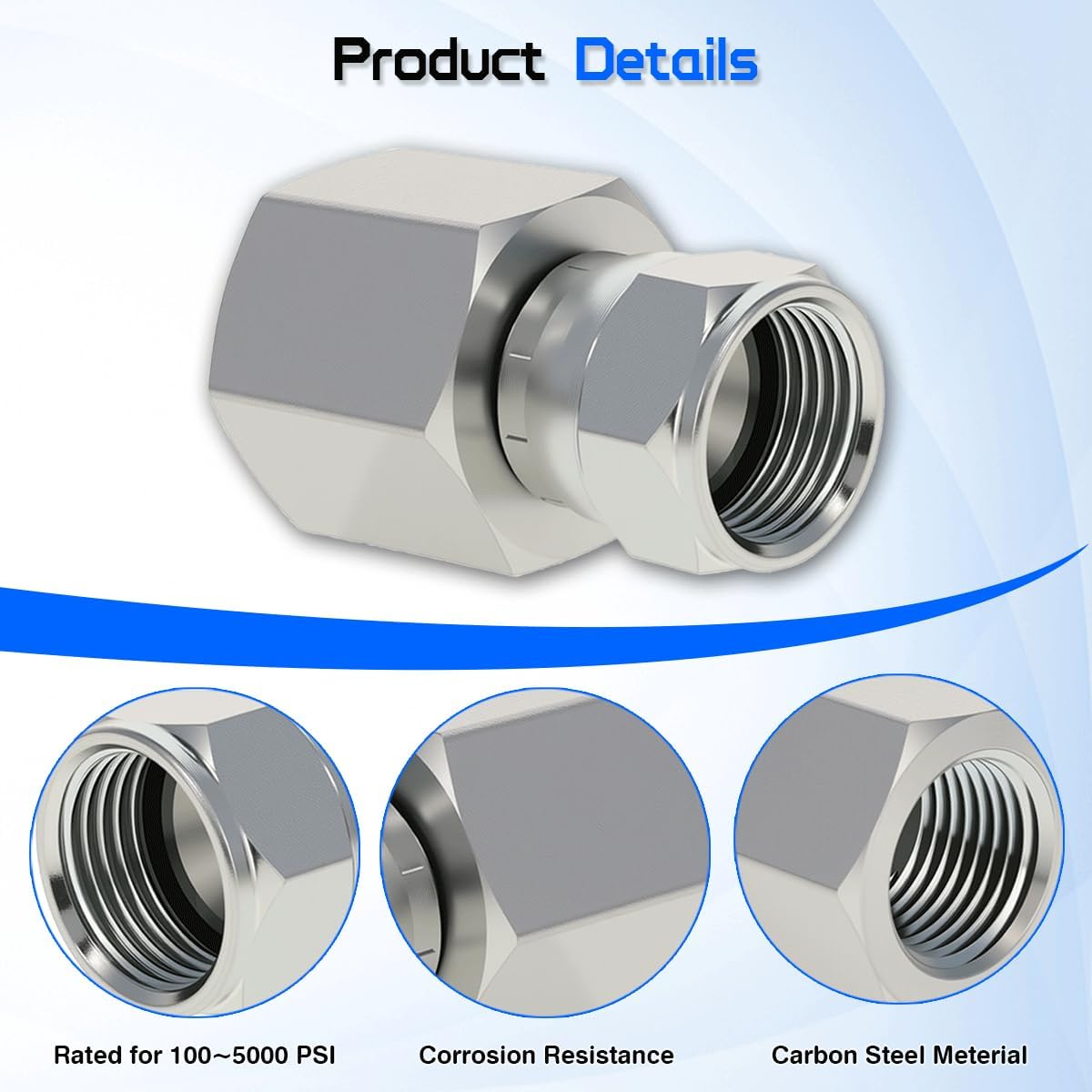 1/2"NPTF Female x 3/8" JIC 37° Swivel Pipe Adapter Fitting 6506-08-06, Hydraulic Hose Connector for Hydraulic Systems Construction & Agricultural Equipment, Carbon Steel Straight Pipe Joints (2 Pcs)