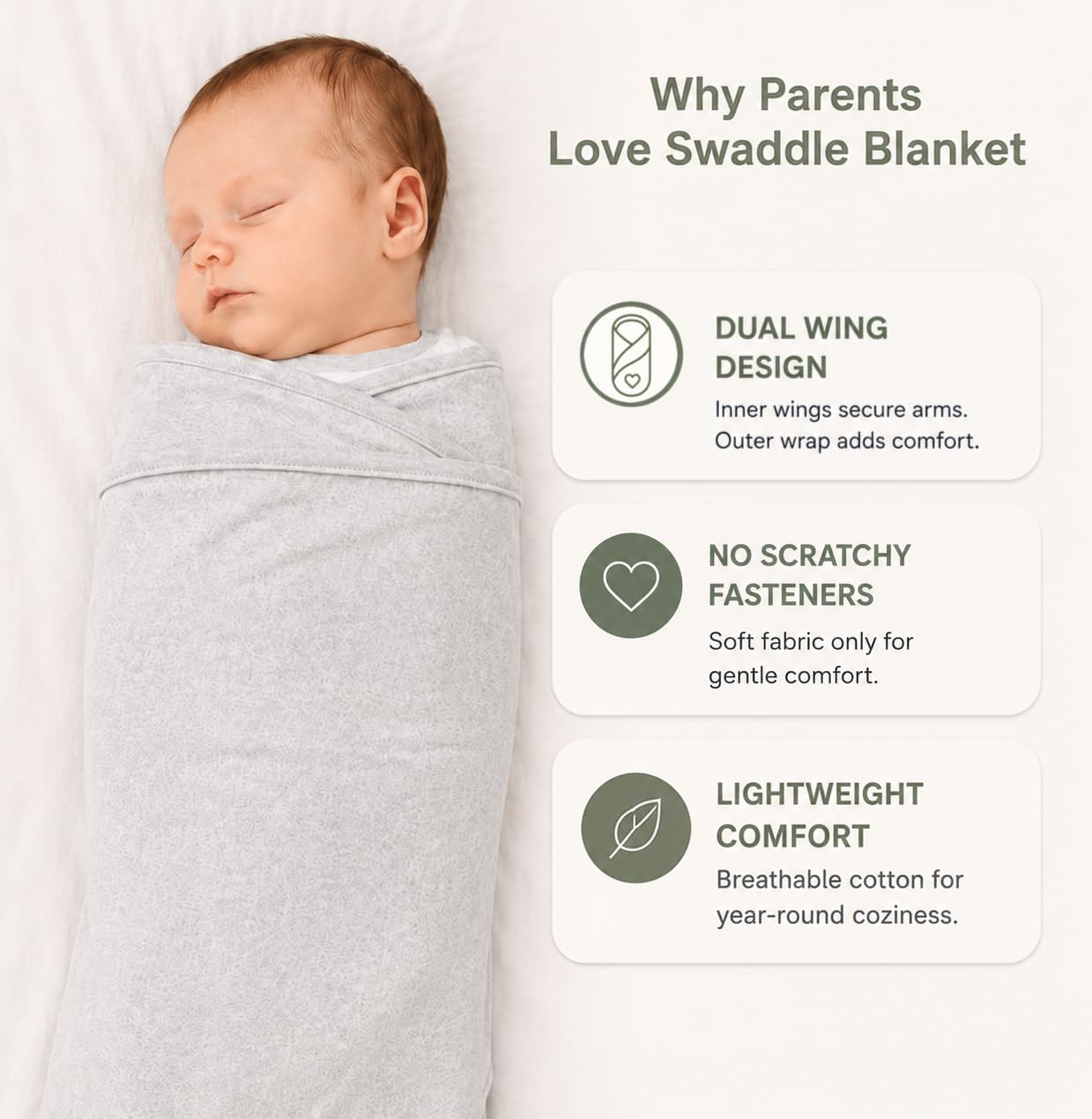 Swaddle Blanket Wrap – Help Your Newborn Nap Longer – Soft & Secure Sleep Sack for Infants – Easy-to-Use Swaddling Blanket for a Calm Baby (Calm Grey)