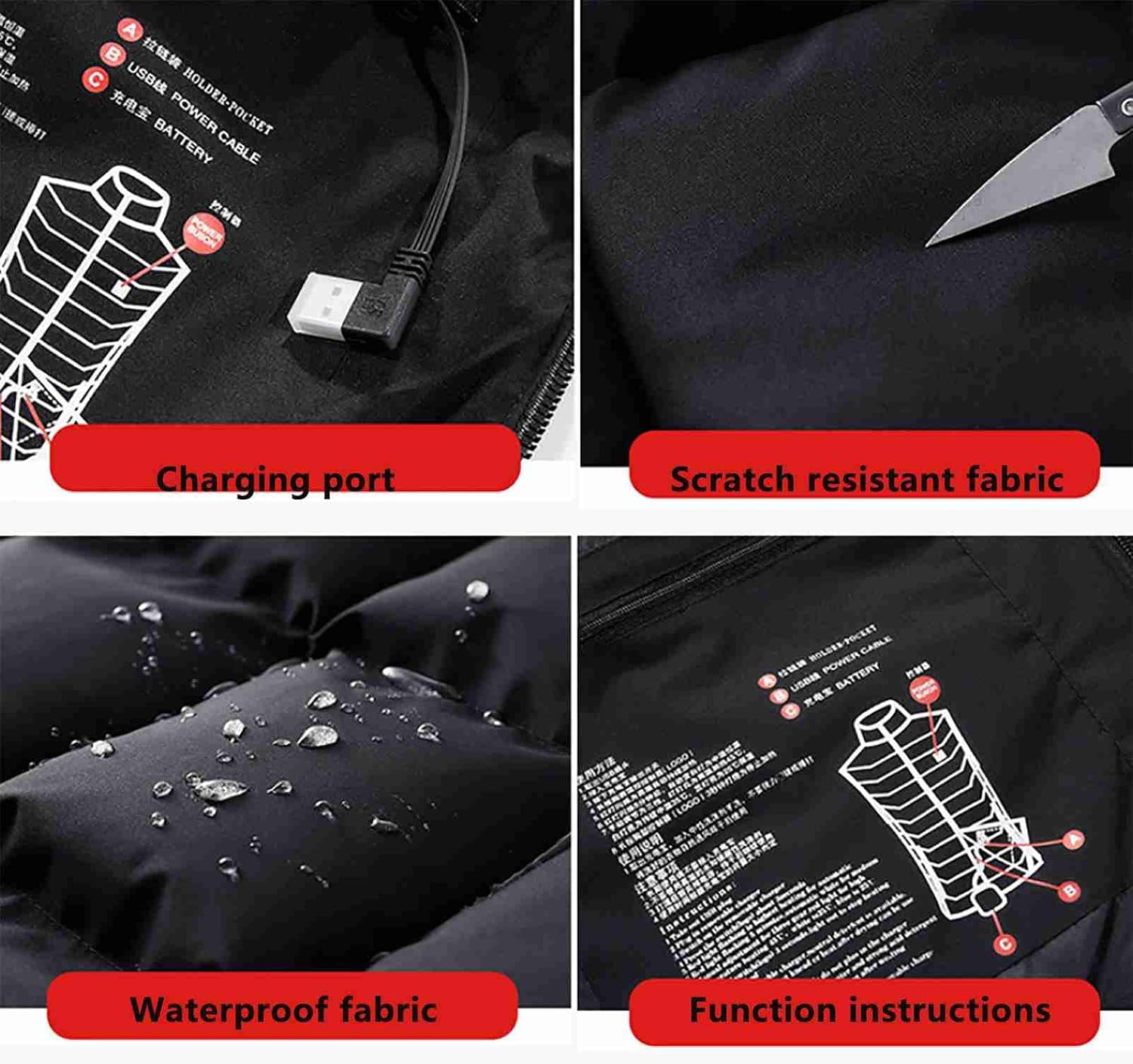 Lightweight Heated Vest, 9 Heating Zones Winter Warm Heated Vest for Women Men USB Charging Neck Heating Jacket red M