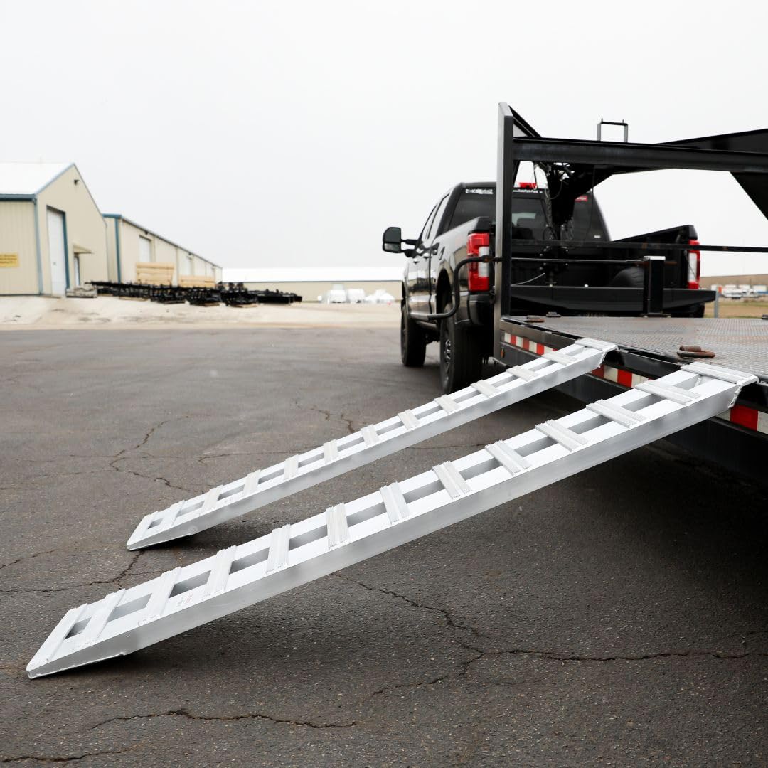 Gen-Y Heavy Duty Aluminum Loading Ramps - Set of 2-8 Foot Trailer Ramps, 10000 lbs Capacity, 15 Inch Wide, Hybrid Hook and Plate Ends, Serrated Cross Rungs for Maximum Traction