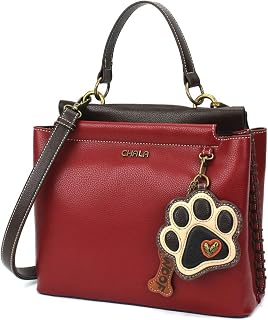 CHALA Charming Satchel with Adjustable Strap - Ivory Paw Print - Burgundy