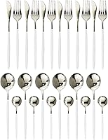 Vista 15 de JASHII Juego de cubiertos de acero inoxidable chapado en rosa titanio, 24 piezas, mango rosa, boca plateada, servicio para 6