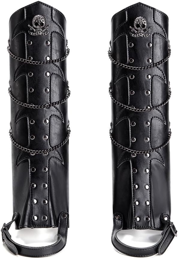 Medieval Boot Covers for Men Renaissance Pirate Boots Cover Faux Leather Shoes Cover Viking Warrior Knight Armor Leg Gaiters