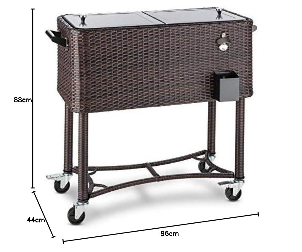 blumfeldt Springbreak Carro de Bebidas refrigerado 80l (Nevera 80l ratán, Camarera Catering Ideal terraza jardín Eventos, 4 Ruedas, abrebotellas, fácil Limpieza, Bandeja Transporte)