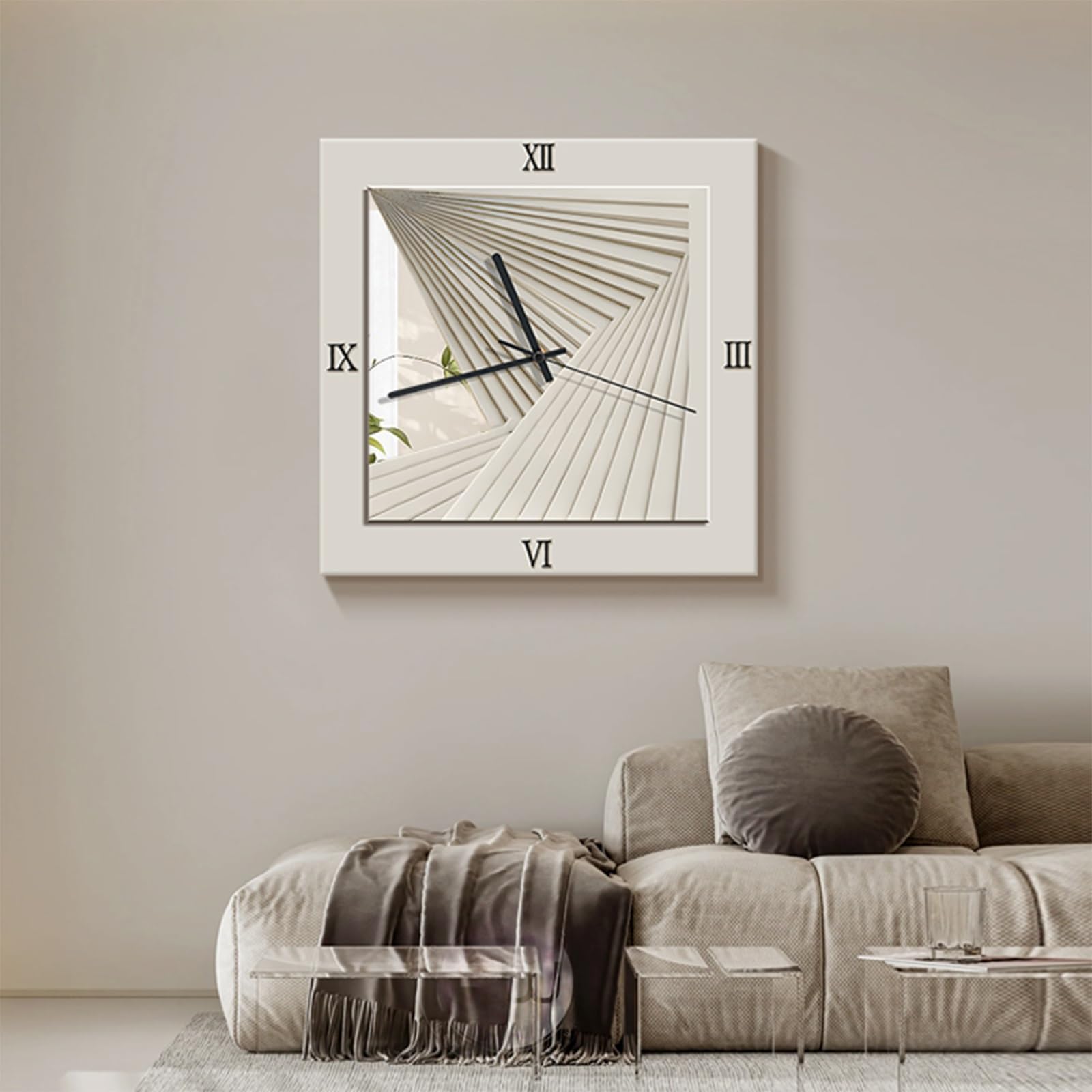Horloge murale blanche carrée silencieuse pour cuisine et salon