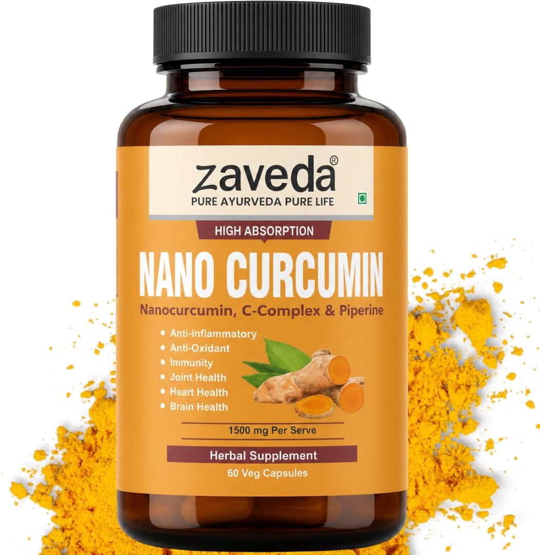 Nano Curcumin Plus 1500mg | with Biopiperine | Advanced Absorption Formula| Ayurvedic Antioxidant & Anti-inflammatory - Skin, Heart | Joint Support | C Complex |60 Veg Caps