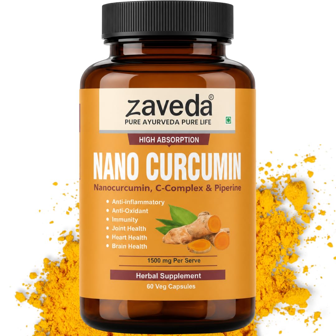 ZAVEDA Nano Curcumin Plus 1500mg | Pure Nano Curcumin with Biopiperine | Advanced absorption formula| Ayurvedic Antioxidant & Anti-inflammatory - Skin, Heart | Joint Support | C Complex | Veg Caps 60-image-17