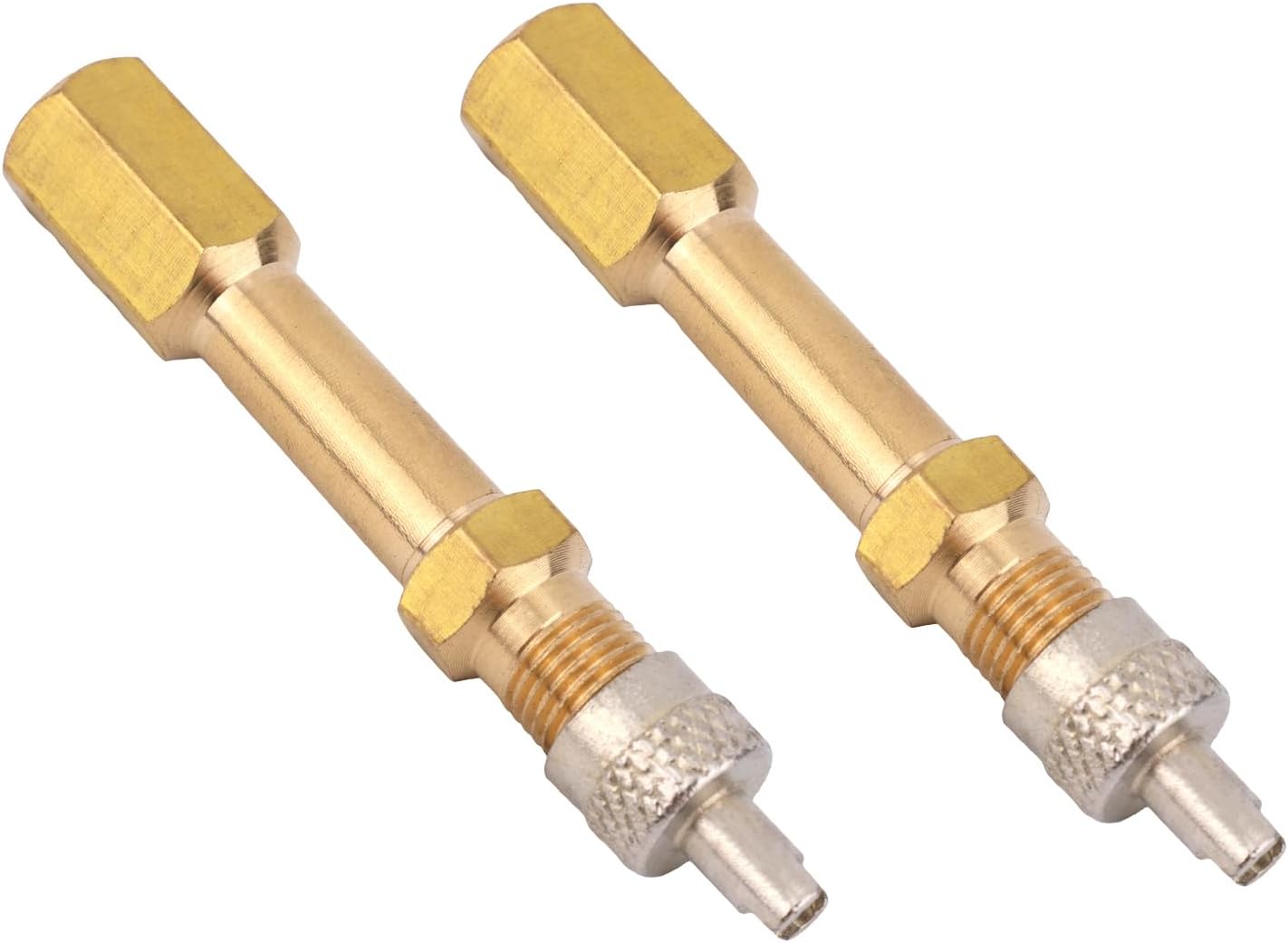 2pcs Valve Stem Extension, 50mm/1.97in Heavy-Duty Brass Tire Adapter with Straight Bore Design Air Inflation Extender Kit Universal Fit for Car Truck Motorcycle Bike Mower Scooter