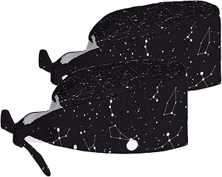 Adjustable Working Cap Set 2 with Buttons and Sweatband Stars Constellation Theme Bandage Cap Work Hats Set for Women Caps Tie Back Hats for Men,Long Hair