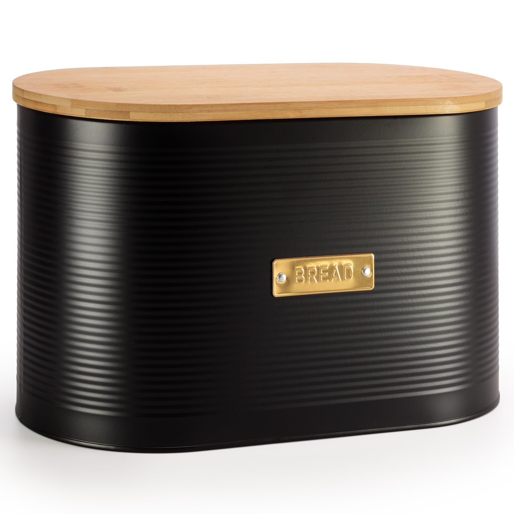 EHC Extra Large Bread Bin with Lid, Black Breadbox for Bread Storage, 8L, 19.5 (D) x 34 (W) x 20.5 (H) cm