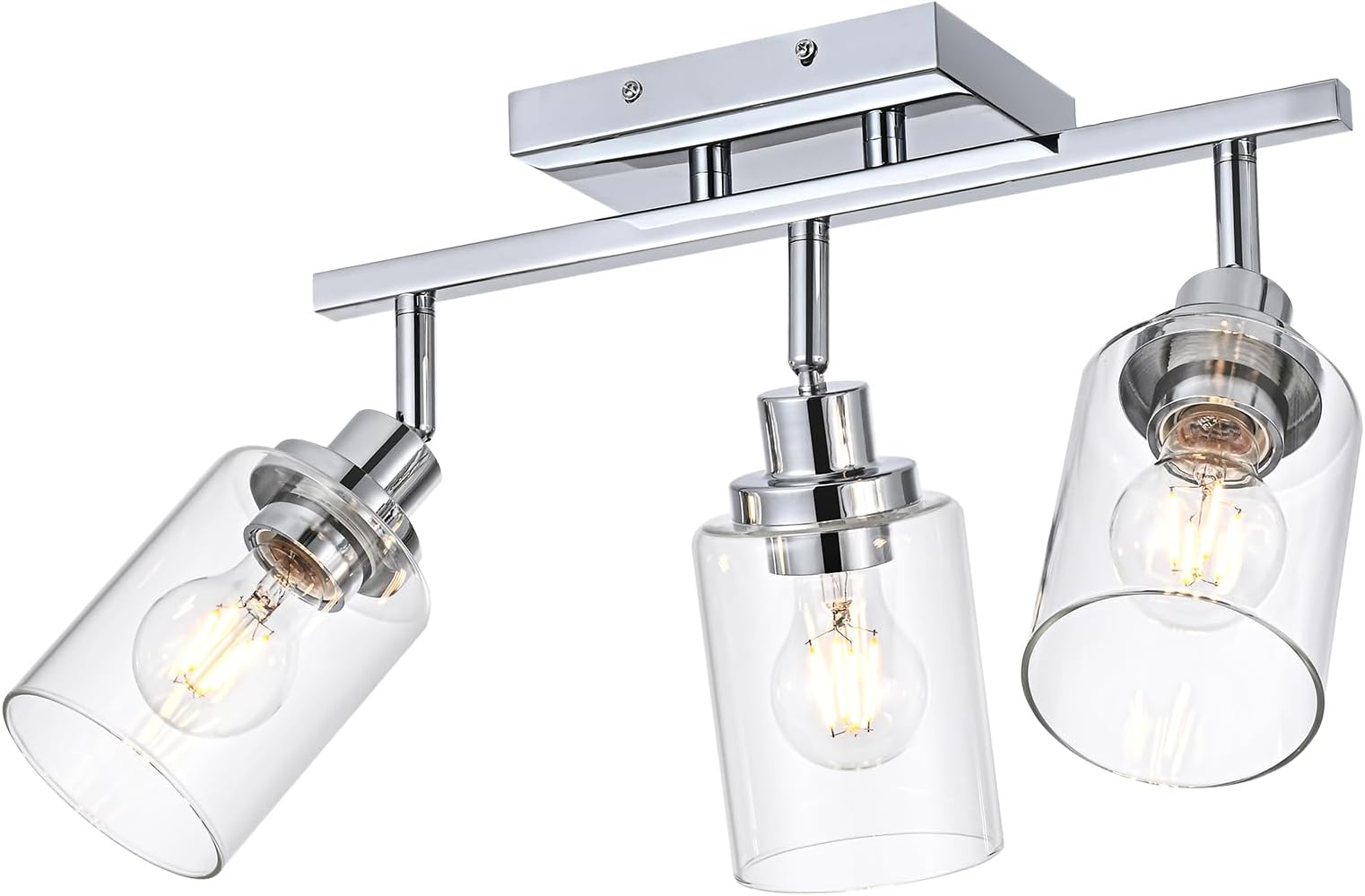 3-Light Track Lighting Kit Ceiling Kitchen Track Lighting Fixtures Chrome Bathroom Vanity Wall Lights with Clear Glass Multi-Directional Rotating Tracking Light Heads Spotlight for Accent Shop